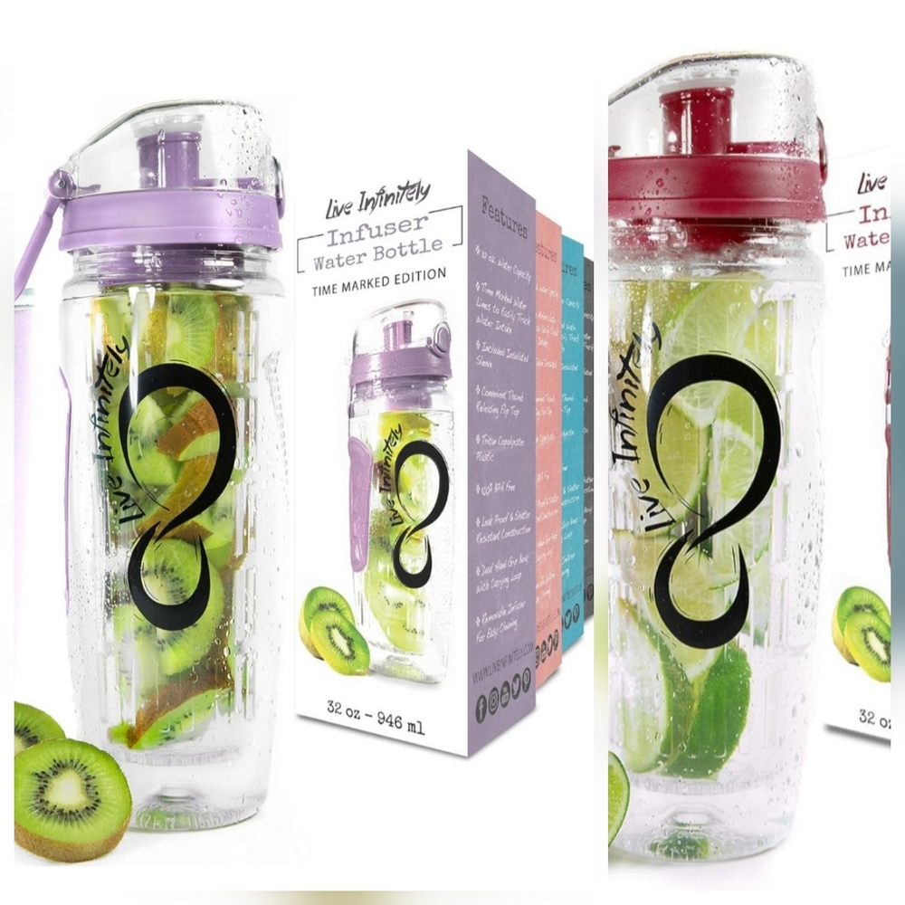 Live Infinitely 32oz Infuser Water Bottle With Sleeve/Bundle - Both - Picture 2 of 13